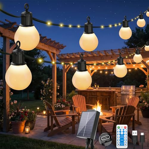 Bigzom Cadena de luces solares para exterior con 20 bombillas, 10 m, 100 LED, cadena de luces solares para exterior, resistente a la intemperie, blanco cálido, para jardín, terraza, camping, boda