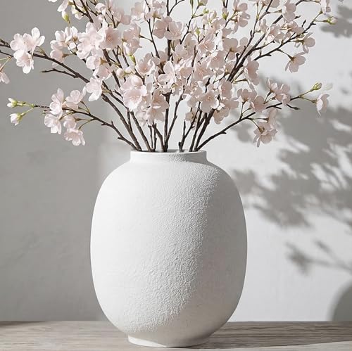Large White Ceramic Vase, 9.9in Round Tall Flowers Vase for Centerpieces