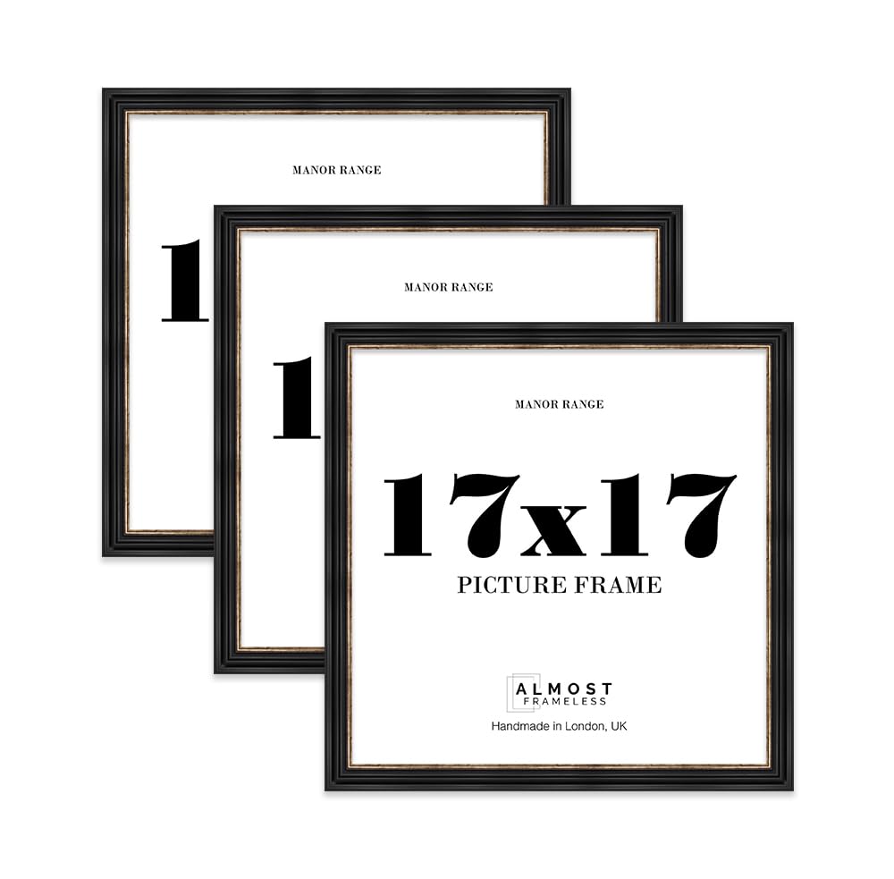17x17 Picture Frame, Display 17x17 Pictures (43.2 x 43.2cm) - Black & Gold Classic 42mm Edge Antique-Inspired Home Accessories - 3 Pack — image 1