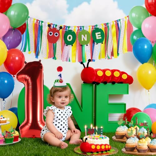 Image of Hungry Caterpillar Highchair Banner for First Birthday Party Decorations | One Caterpillar Fabric Banner for Girls Boys 1st Birthday Caterpillar Fruit High Chair Tassel Banner for Backdrop Decors