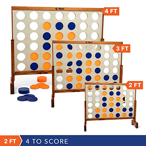 Giant 4 in A Row, 4 to Score with Carrying Bag - Premium Wooden Four Connect Game Set in 2' Wood Grain by Rally & Roar - Oversized Family Outdoor Party Games for Backyard, Lawn, Parties, Bar Game