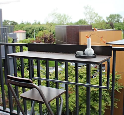 Mesa de balcón colgante de jardín al aire libre, plegable y ajustable en altura, para porche, patio, ventana, resistente a todo tipo de clima (100 x 37 cm)