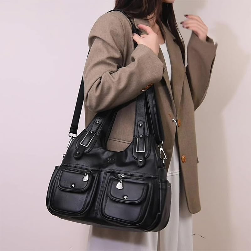 Borsa Bauletto Hobo Borsa a mano con Tracolla da Donna in Pelle Sintetica Borsa a spalla Donna Sacchetto Moda Borse Manici Lunghi Borsetta Borsa a tracolla Nero