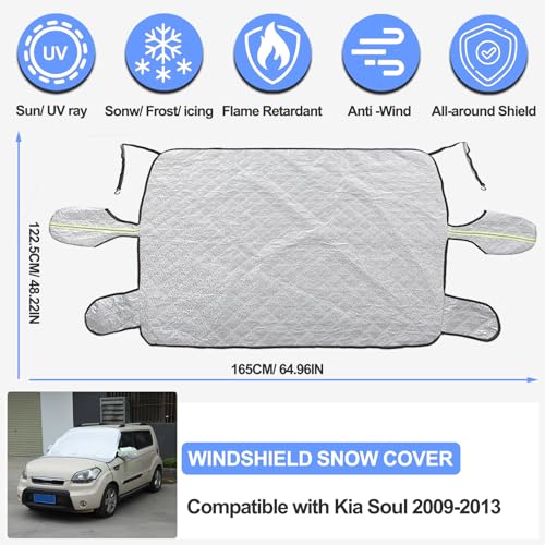 Image of Windshield Snow Cover Compatible with Kia Soul 2009-2013, Car Snow Cover, Front Windshield Sunshade, Exterior Windscreen Sun Shade, UV-Rays Sun Ice Snow Frost Protector, 4-Layer Windshield Cover