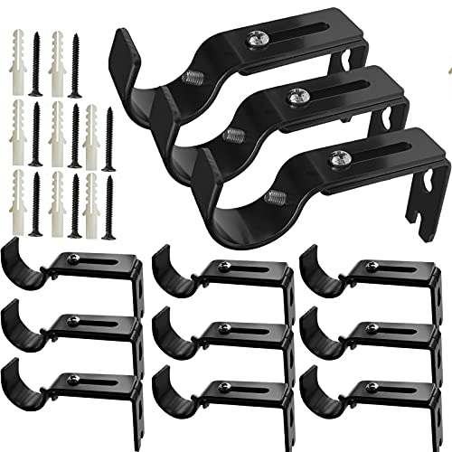 12Pack Heavy Duty Curtain Rod Brackets, Black Wall Mounting Curtain Brackets for Blinds Windows, Adjustable Drapery Rod Holders with Screws Hardware, Extendable Window Hardware Brackets for 1” Rod