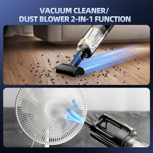 Image of MONOZEL Mini Vacuum Cleaner for Car, 18000Pa 2 in 1 Vacuum Cleaner&Air Duster, 130W Brushless Motor Handheld Vacuum Cordless with 7800mAh Battery, LED Light, Multi-Nozzles for Home, Office, Pet
