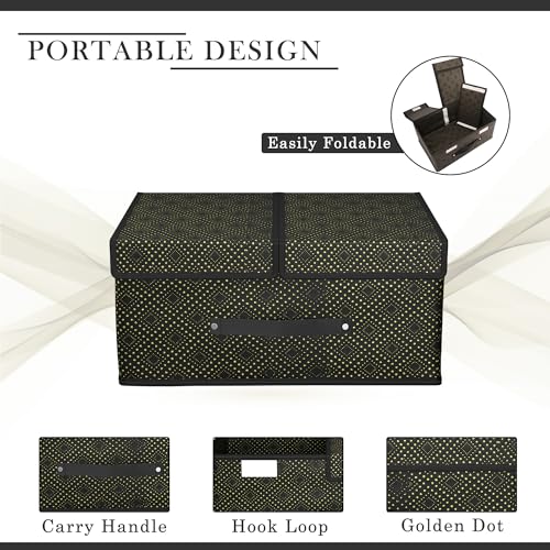 Image of Kuber Industries Non-Woven (Pack of 2) Cloth Organizer for Wardrobe (Small) Foldable Storage Box with Double Lid | Drawer Organiser | Golden Dot | Black