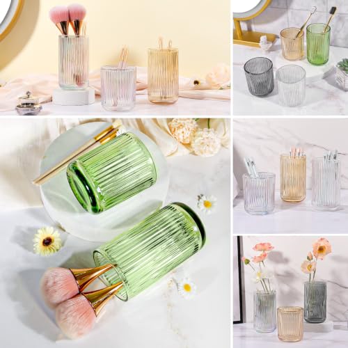 Image of DASITON Makeup Brush Holder Organizer, Crystal Glass Makeup Brushes Storage Holder, Vintage Make Up Brush Cup for Vanity, Pen Pencil Holder for Desk, Toothbrush Holders for Bathroom (Green S)