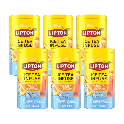 Image of Lipton Ice Tea Infuse Black Tea Peach Cold Brew Tea Bags for On-The-Go or At Home 10 Tea Bags (Pack of 6)