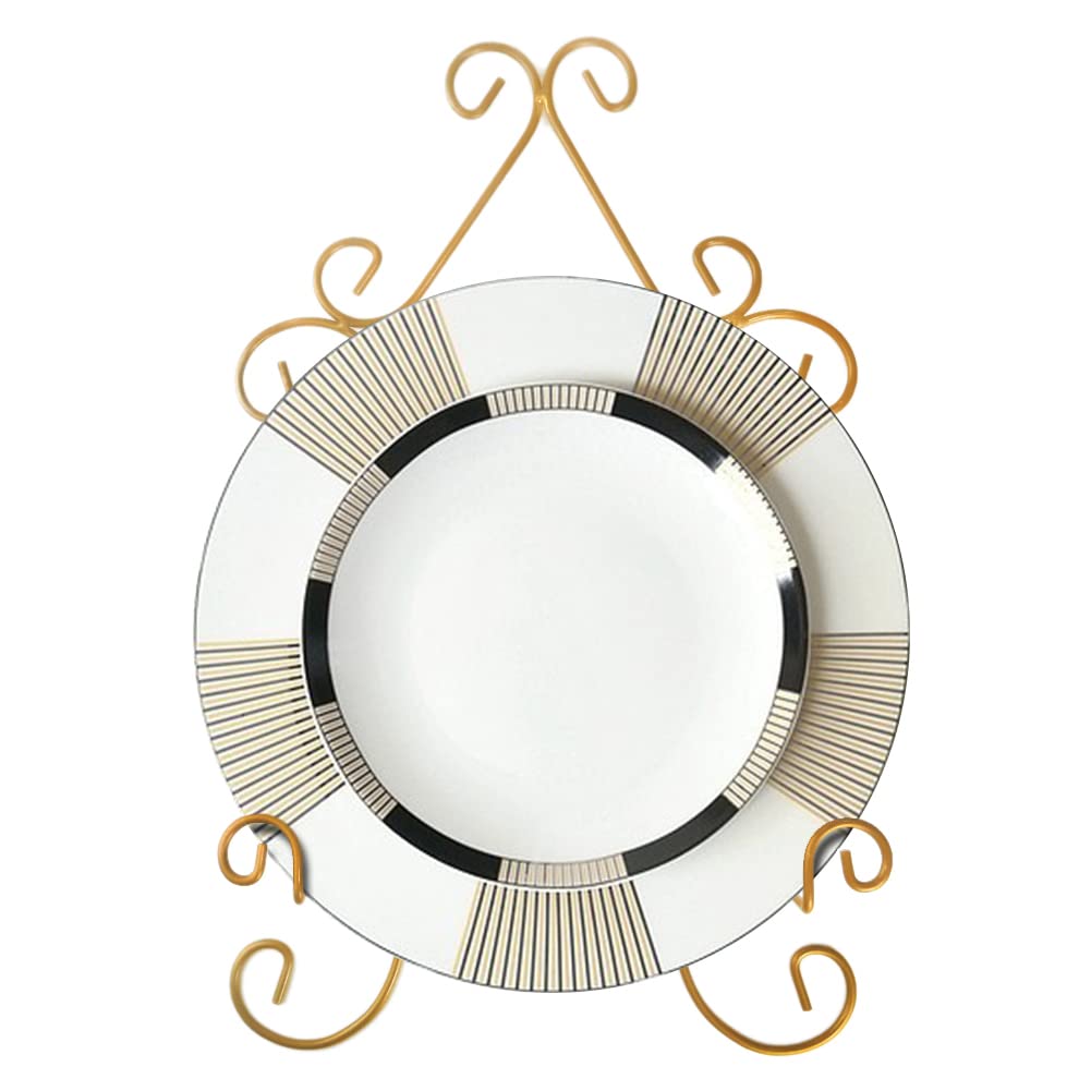 YY YEARCHY Plate Stand Holder for Wall Hanging Display Rack Art Hanger Metal Easel Photo Holder Books Bowls Platters (Yellow, 8 inches/12.6" x 7.87" x