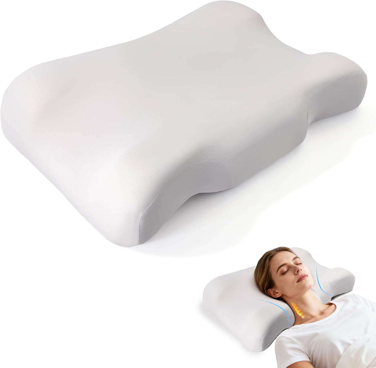 Cervical Memory Foam Pillow, Ergonomic Orthopedic Pillows for Neck and Shoulder Pain, Neck Support Pillow for Side/Back/Stomach Sleepers, Head Support Cushion, Washable Cooling Ice Silk Cover, Grey Cervical Memory Foam Pillow, Ergonomic Orthopedic Pillows for Neck and Shoulder Pain, Neck Support Pillow for Side/Back/Stomach Sleepers, Head Support Cushion, Washable Cooling Ice Silk Cover, Grey