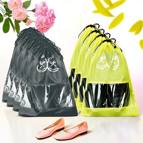 Image of Heart Home Pack of 8 Travel Shoe Organizer | Storage Bags | Travel Carrying Bag | Storage Organizers Set | Shoe Cover with Transparent Window | Shoe Dori Cover | Yellow & Gray