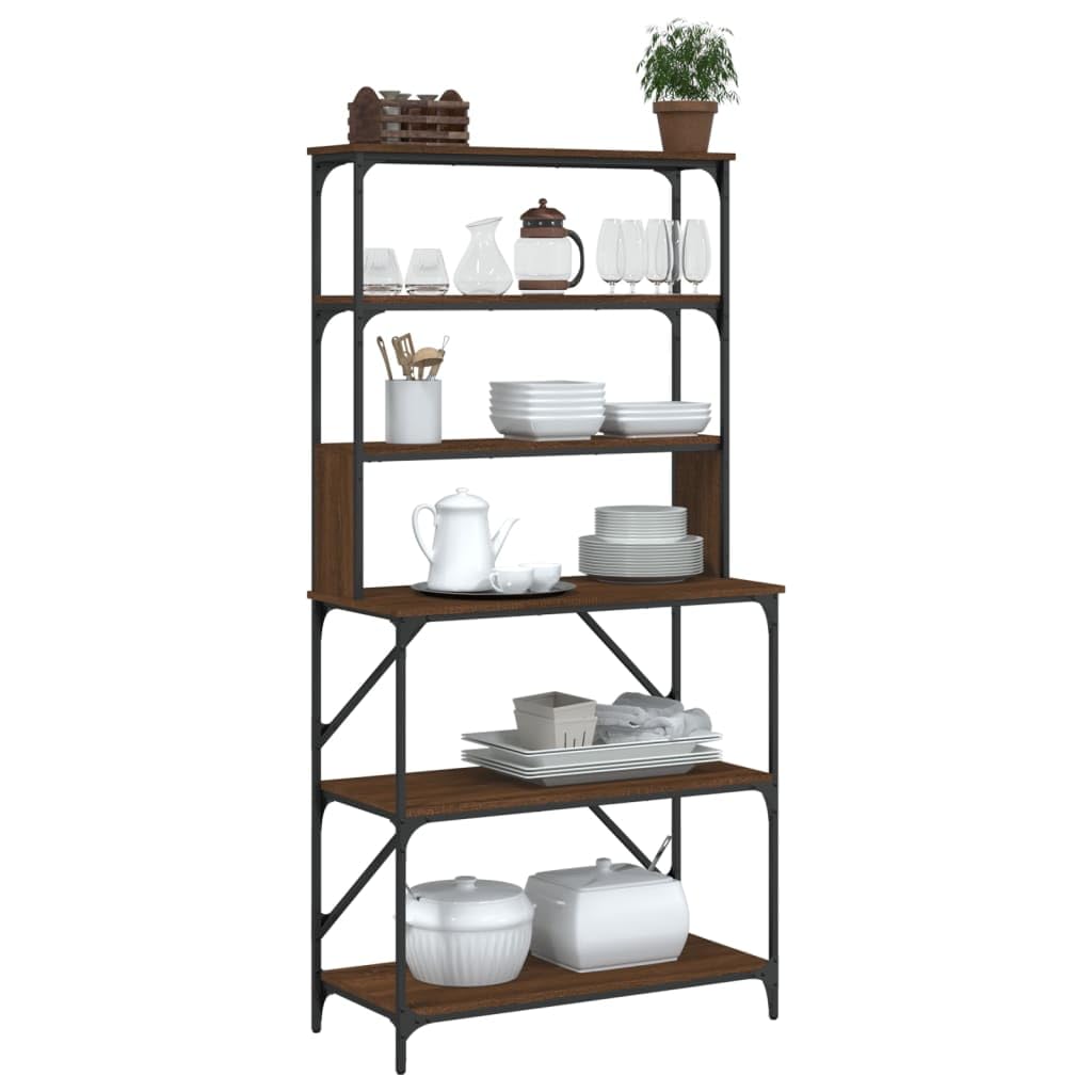 Solivagant Bäckerregal 6 Fächer Braun Eichen-Optik 90x40x180 cm, Küche Esszimmer,Küchenhelfer -utensilien,Küchenorganizer,Küchenutensilienhalter -ablagen, 27.93 kg-834224