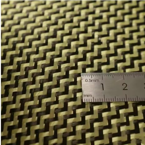 1100D/3K 200gsm Yellow Kevlar and Carbon Fiber Blended Fabric W Pattern Blended Carbon Fiber Kevlar Fabric 100cm * 50cm a Slice. (Yellow, 100cm x 50cm a Slice)