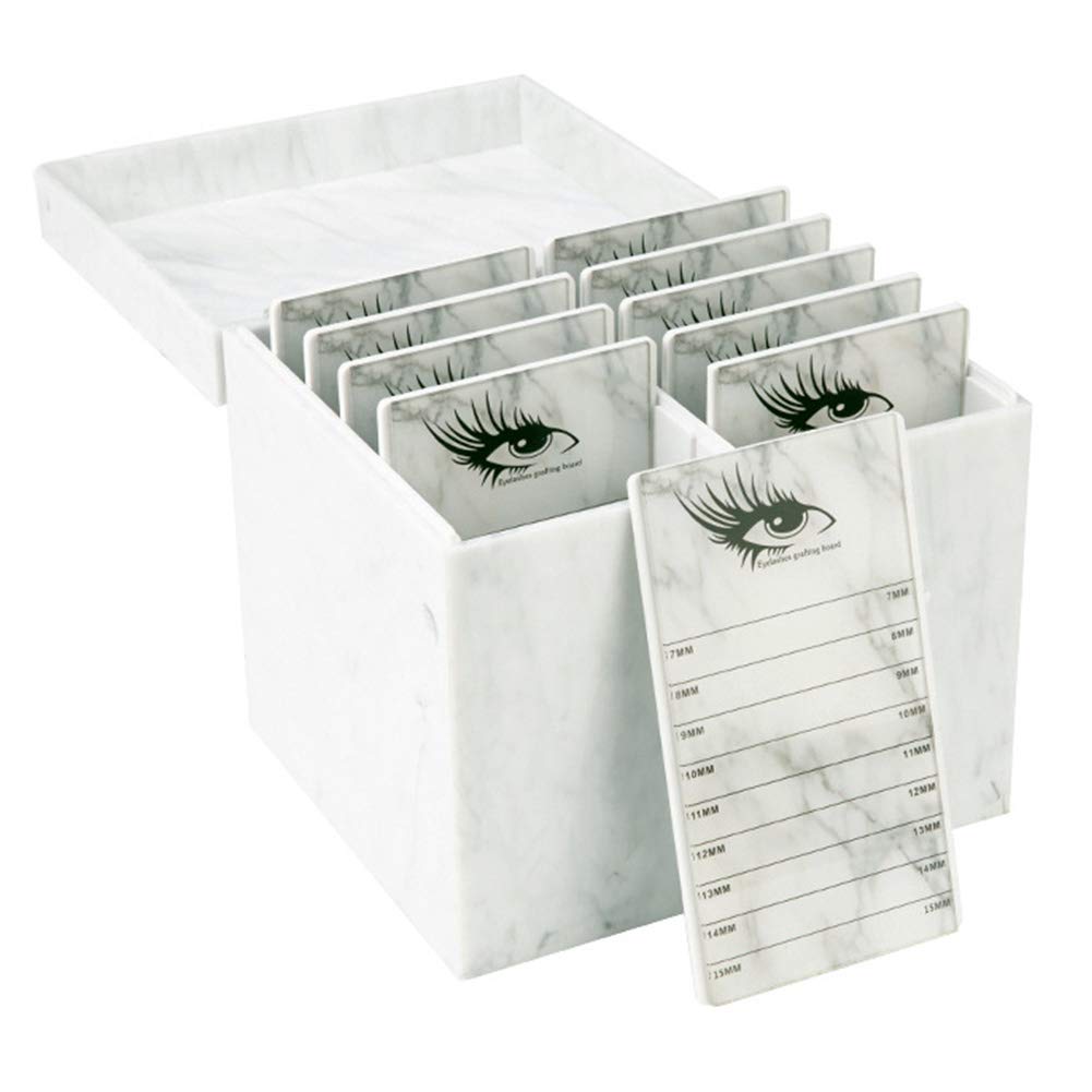 Boîte de rangement en acrylique à 10 couches pour faux cils support pour extension de cils organiseur de maquillage support pour palette de colle greffage de cils Présentoir avec 10 palettes (marbre)