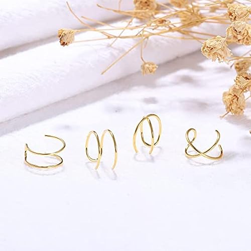 Miniatura 7 de 4 Pcs Stainless Steel Ear Cuff Criss Cross Double Lines Ear Cuffs Non-Piercing Minimalist fake Helix Earcuff Cartilage Earring, Huggie Helix