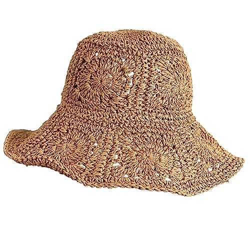 Chapeau de paille crochet femme protecteur pour camping et fête