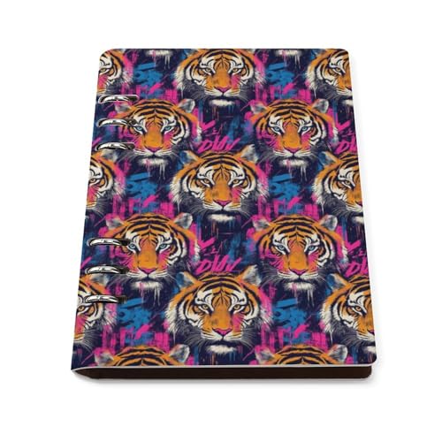 Carnet rigide en cuir PU A5 rechargeable au design graffiti tigre rose de 90 pages