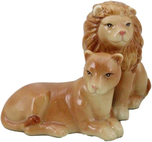 Ebros Gift Safari Pride King Lion and Lioness - Juego de figuras coleccionables de cerámica de 3 pulgadas de largo, sabana gigante, gatos, reino