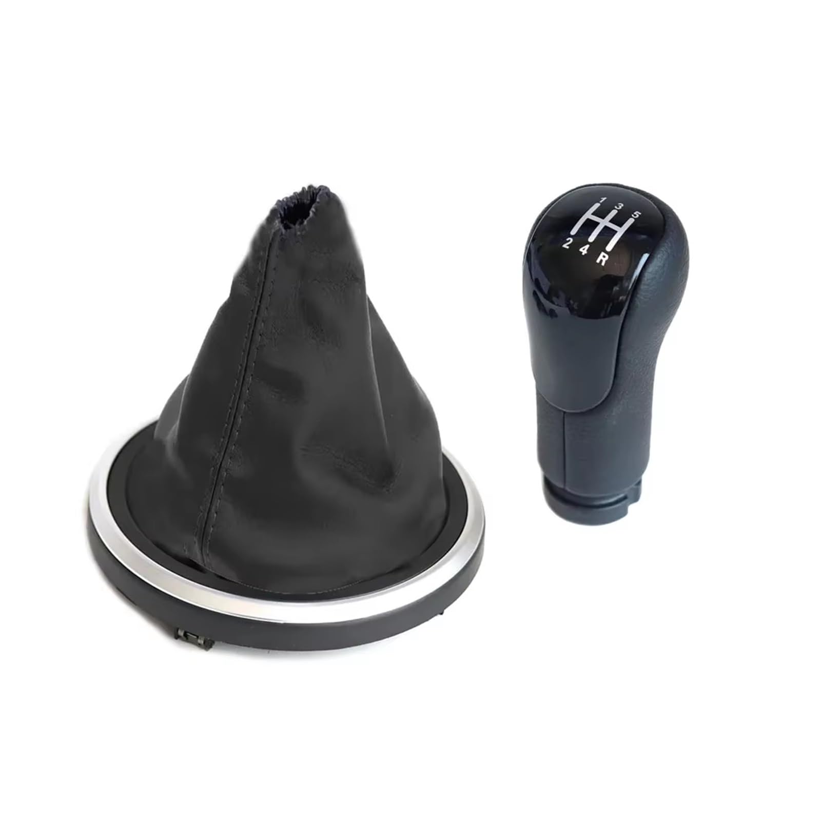 OUVECR Car Shift Gear Knob Handle for for Fiesta for Fusion for Transit for Connect 2002-2007 Gear Shift Knob Shifter Lever Change Gaitor Boot Cover Gear Shift Cover(2Pcs 5 Speed Black)