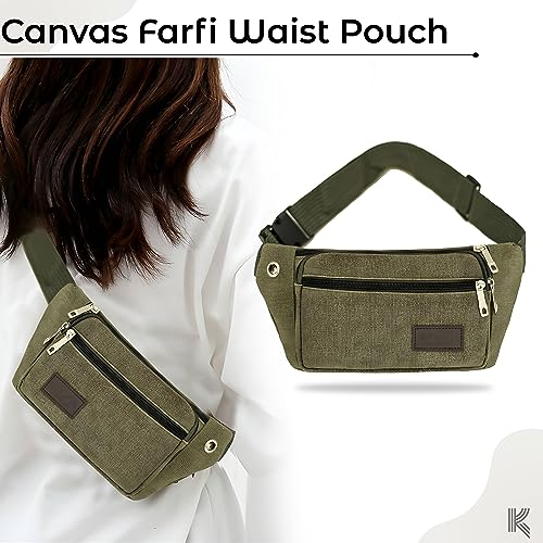 Image of Kraptick Premium Unisex Waist Bag for Men and Women - Stylish Fanny Pack, Hip Bag, Travel Money Belt (Canvas Green)