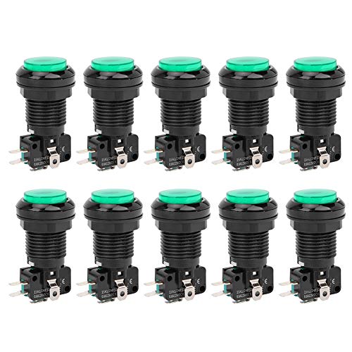 Rankomu Botón pulsador BERM BEM-Y33 - Interruptor de control de reinicio automático de 250 V para consolas de juegos, máquina de grúa, 10 piezas, BEM-Y33 (verde)