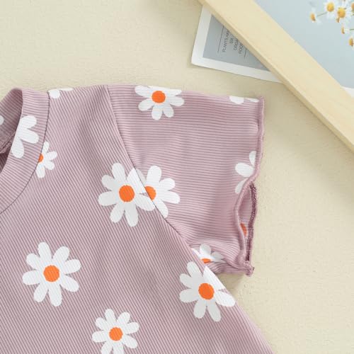 Image of Ayalinggo Baby Girl Summer Outfits Short Sleeve Lettuce Trim Floral Tops + Shorts Set Infant Clothes
