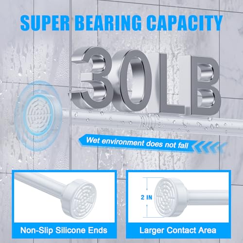 Image of TEECK 2 Pack Shower Curtain Rod, 32-43 inch Adjustable Spring Tension Curtain Rod, Never Rust Anti-Slip Shower Curtain Rod for Bathroom, No Drilling, Never Collapse, Easy to Use, White