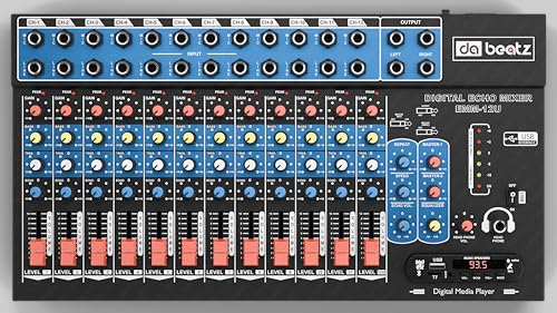 Image of da.beatz. 12 Channel Stereo Echo DJ Mixer With USB & Bluetooth-Ideal For DJ,Parties,Stage Effects,Weddings,Karaoke & Studio Recording-Digital Audio Mixer Professional Sound Channel With Effects(Black)