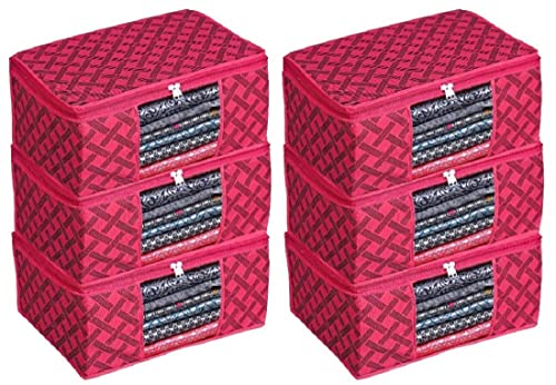 Image of IMMERSE Non-Woven Saree Cover Storage Bag With Transparent Window /Cloth Covers With 2 Premium zip /Saree Organizer for Garment Covers with a capacity of up to 8 sarees (Pack Of 6)