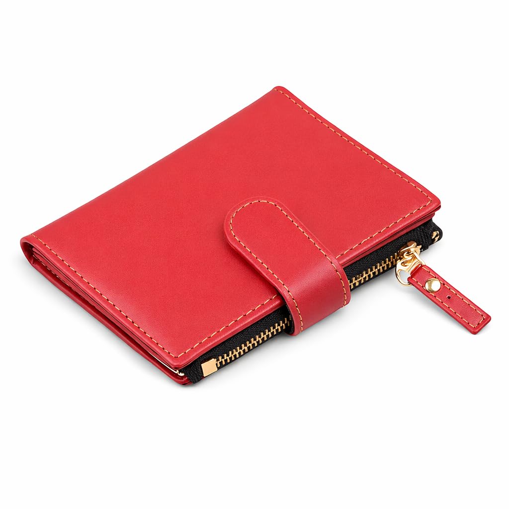VEMILIO RFID Protected Vegan Leather Wallet for Women | Stylish Slim Ladies Purse with Zipper Coin Pocket | 2 Currency Slots & 5 Card Slots with ID Window | Gift Purse for Women (Red)-image-8