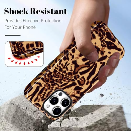 Image of Magnetic for iPhone 15 Pro Max Case for Women Men, Brown Leopard | Cute Cheetah Pattern Design [Compatible with MagSafe] 2-Layer Hybrid Shockproof Glossy Protective Cover