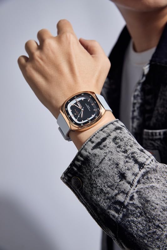 Image of Daniel Hechter Paris Bercy Collection Analog Quartz Watch for Men with Square Dial, Day-Date Display, Crystal Hour Markers and Silicone Strap - DHM1053