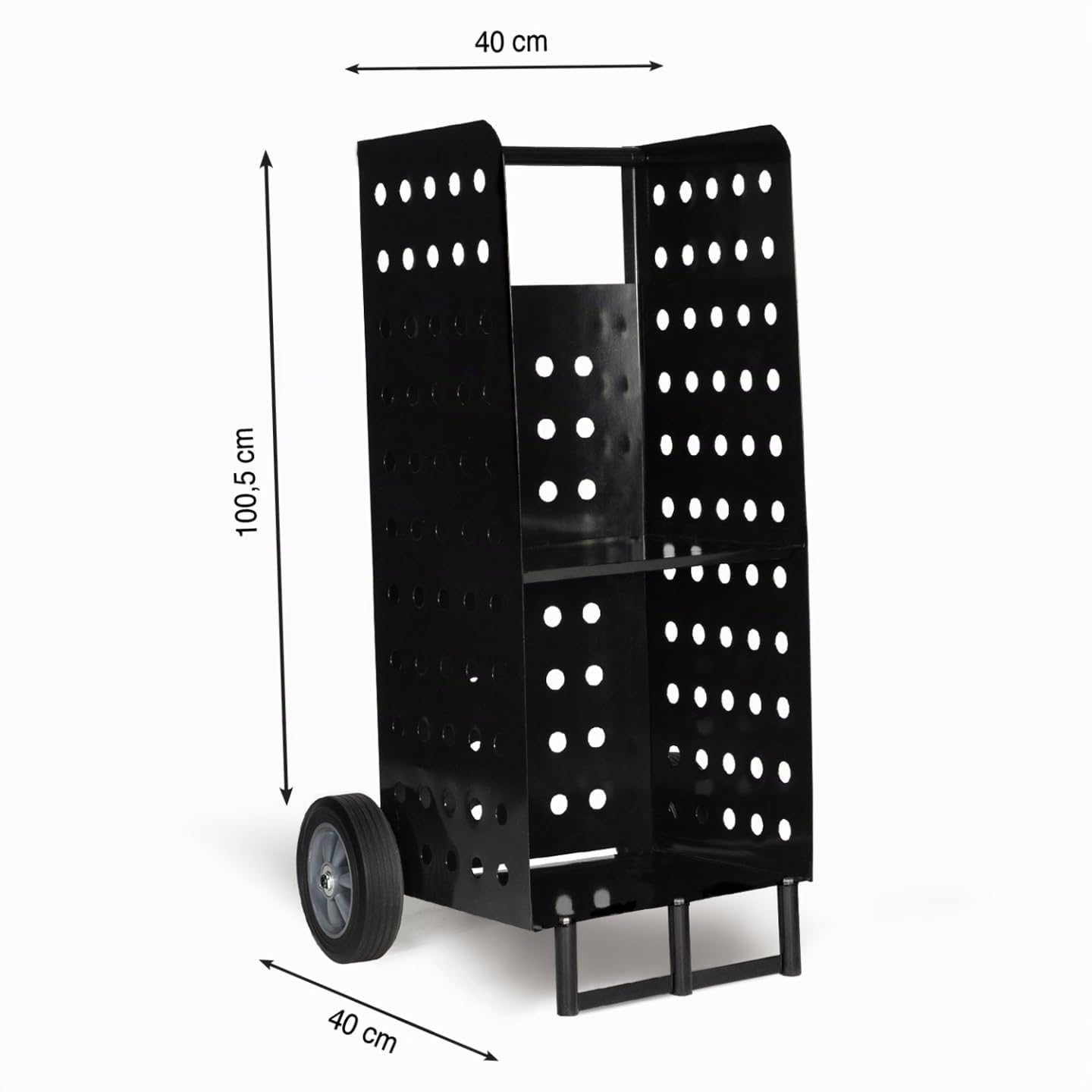 IDMarket - Carrello porta legna da ardere in acciaio nero 40x40x100 cm per il camino