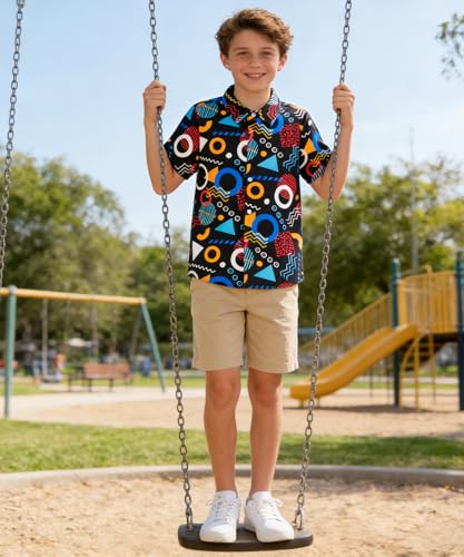 Image of uideazone Boys Hawaiian Shirts Novelty Printed Funky Short Sleeve Button Down Shirt Kids Aloha Luau Shirt 7-14T