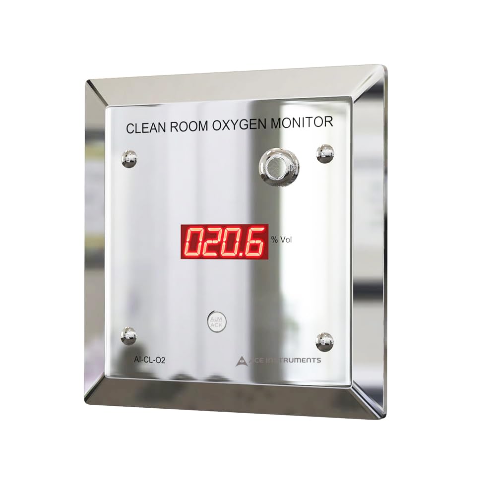 Clean Room Oxygen Monitor (Range: 0 to 25% Vol) for Nitrogen Purging, Pharmaceuticals, Chemical Labs, Clean Rooms Alongwith Factory Calibration Certificate Model: Ace Al-CL-O2 (Only 4-20mA Output)
