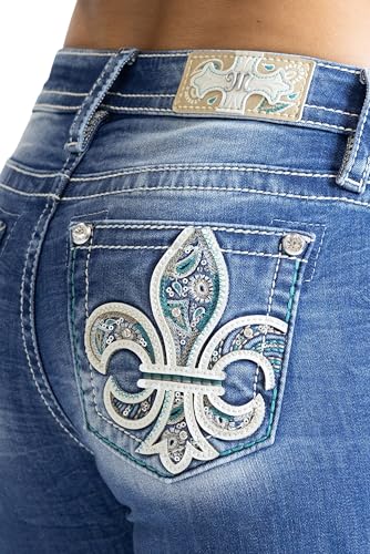 Miss Me Women's Paisley Print Fleur De Lis Mid-Rise Bootcut Jeans4