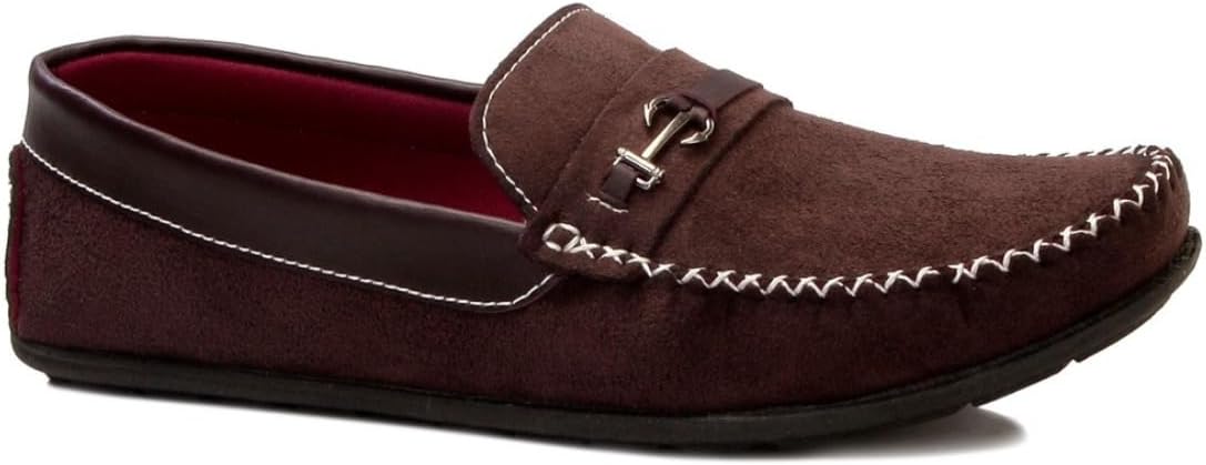 Mocassim Masculino em Camurça, Marrom, Costura 360°, Sola Antiderrapante, Forro Vermelho