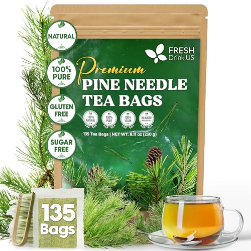 Image of FreshDrinkUS, Pine Needle Tea Bags - 135 Tea Bags, Naturally Caffeine-Free, Refreshing Herbal Tea, Wild-Harvested Pine Leaves, Aromatic and Soothing - Non-GMO & Eco-Friendly Packaging