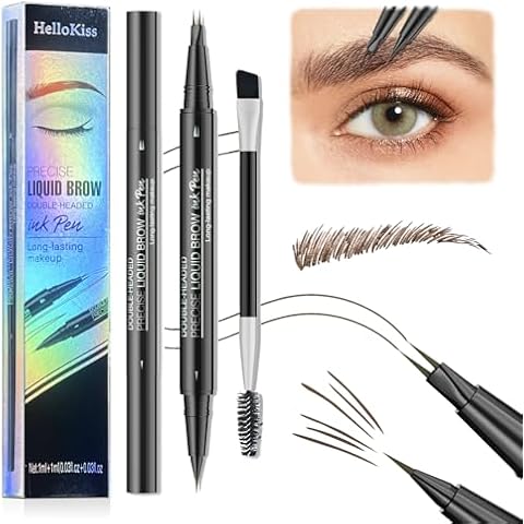 Hello Kiss Microblading Eyebrow Pen, Trailott Eyebrow Pen 2 Fork Tip, Hello Kiss Curved Eyebrow Pen, Trailott Microblading Eyebrow Pencil, Hellokiss Precise Liquid Eyebrow Pen (02#BROWN) Cover