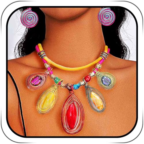 Barode African Statement Choker Necklaces Pride Colorful Chunky Bib Collar Necklace Ethnic Indian Tribal Jewelry Set for Women (A)