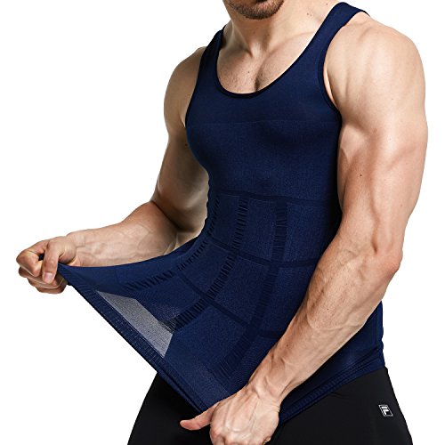 GKVK Mens Slimming Body Shaper Vest Shirt Abs Abdomen Slim,L(chest size 96cm-101cm/38inches-40inches),Blue - Thumbnail 2