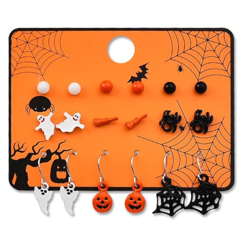 VisageVitalit 9 pares brincos de Halloween, abóbora lustre fantasma de orelha conjunto de joias decorações de festa de Halloween