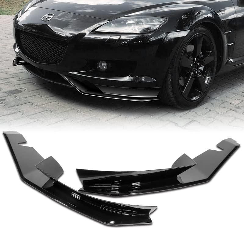 Kit de 3 labio de parachoques delantero compatible con Mazda RX8 RX-8 2004-2008, alerón de protección divisor estilo MS, difusor de aire y barbilla