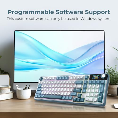 Image of Rosewill Neon S96 Wireless Mechanical Gaming Keyboard, 98-Key Layout w /Volume Knob, Bluetooth / 2.4GHz / USB-C, Hot-Swappable Red Switches, RGB Backlit, 3750mAh Battery, Windows & macOS, White