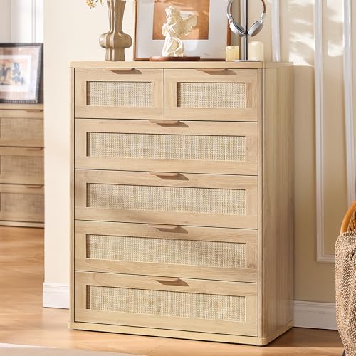 Image of LEYAOYAO Rattan Dresser for Bedroom Set 2, 41 inch Tall Chest of Drawers