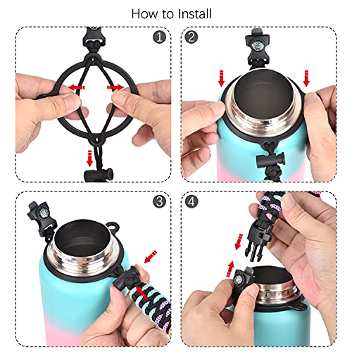 Paracord Handle For Hydro Flask 1.0 Water Bottle With Safety Ring/ Compass/Carabiner Compatible With Flask Wide Mouth Bottles (Black) #TOP5