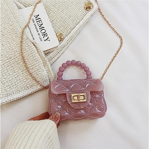 Women Girls Mini Jelly Purse Small Candy Color Jelly Crossbody Bag Cute Princess Shoulder Bag with Pearls Top Handle3
