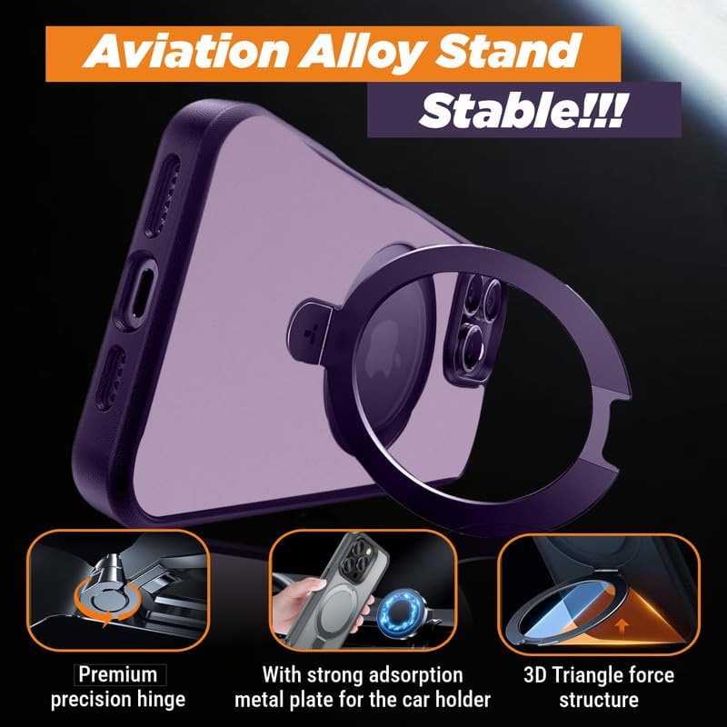 Image of AIBEX Back Cover for Apple iPhone 16 Pro MagSafe Compatible with OStand Ring Kickstand Magnetic Metal Alloy Ring | Wireless Charging | Thin Scratch Resistant Armor | Shockproof Protective Case-Purple