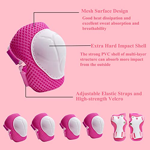 Asslen Kids Bike Helmet Suitable For Ages 3-8 Years Boys Girls, Adjustable Toddler Helmet With Knee Elbow Pads Wrist Guards Sports Protective Gear Set For Bike Bicycle Skateboard Scooter-Pink #TOP5